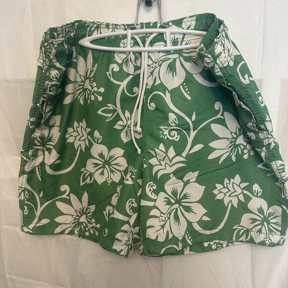 Old Navy, Mens Swim Trunks with Liner, Size XXL, Green with White floral - Picture 1 of 8
